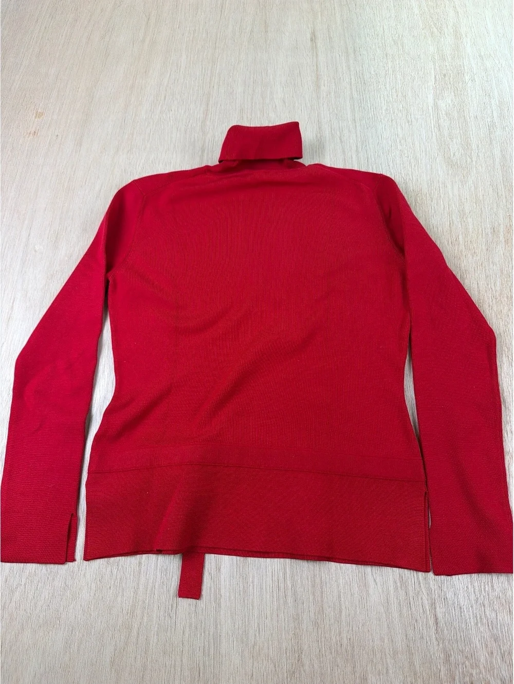 Exhibit A Red Silk Blend Turtleneck Sweater w/ Tie Waist Size Medium